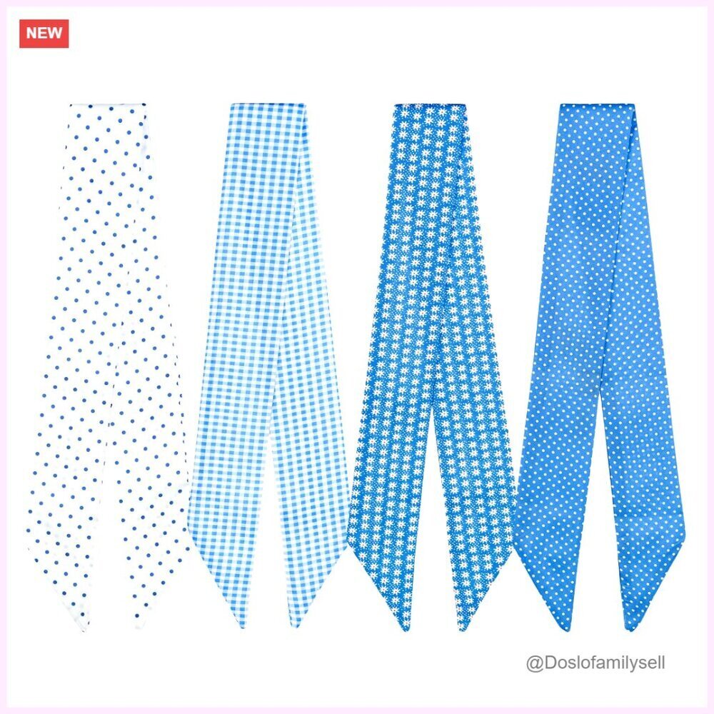4 Pack Skinny Twill Hair Scarves, 86cm Long, Polyester, Bag Charms Accessories